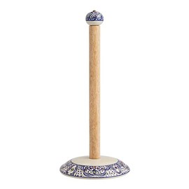 Tunis Freestanding Ceramic and Wood Paper Towel Holder Countertop - Ceramic Napkin Roll & Paper Towel Stand for Kitchen Table - Stand Alone Wooden Papertowel Kitchen Roll Holder - African Home Decor