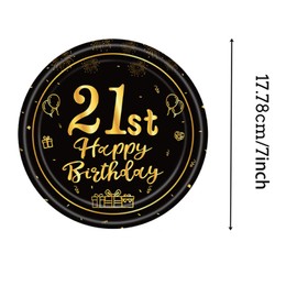 YAAVAAW Happy 21st Birthday Paper Plates 7''Black and Gold,16Pcs Disposable Tableware Party Plates,Happy 21st Birthday Decor Plate for Boys,Girls,Kids,Him,Her 21st Birthday Party Supplies Table Decor