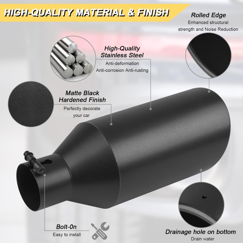 Vurkcy 3 inch Inlet Exhaust Tip, 6" Outlet 15" Overall