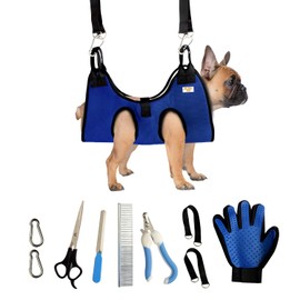Dog Grooming Hammock for Small Dogs - Pet Grooming Harness with Nail Clippers, Nail File, Scissors, Comb and Brush Mitt - Restraint Sling for Easy Grooming, Complete Grooming Kit for Dogs