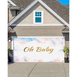 6X13ft Oh Baby Garage Door Decorations Background Pink or Blue Clouds Watercolor Pastel Backdrop Glitter Baby Shower Party Boys or Girls Gender Reveal Party Indoor Outdoor Decor Banner Cover