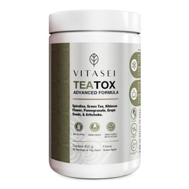 Vitasei Teatox Detox & Cleanse Support Powder, Digestion Booster W/Green Tea, Spirulina, Artichoke, Jamaican Flower & Grape Seeds, Support Supplement & Meal Replacement Powder, Green Apple Flavor 16oz