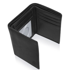 Genuine Leather Wallets For Men - Trifold Mens Wallet With ID Window RFID Blocking,Smooth Black