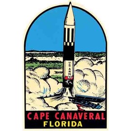 Cape Canaveral Florida Cocoa Beach space rocket launch Kennedy Space Center Vintage Decal Sticker Souvenir