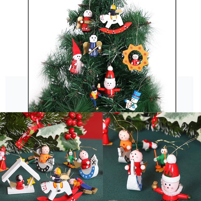 24Pcs Christmas Tree Hanging Ornaments Wooden Puppets Christmas Tree Decorations