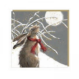 Art Beat Pack of 6 Artistic Charity Christmas Cards - Upon Reflection - Lovely Illustration of a Hare Under The Moon Winter Scene - 6 Cards of 1 Design, multi, 140 x 140mm
