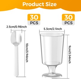 Plastic Dessert Glasses, Pack of 30 Dessert Cups with Spoons, 120 ml, Dessert Bowls, Desert Cups, Round Transparent Plastic Cups, Reusable Dessert Glasses, Desert Cups for Weddings, Parties