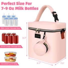 Fxady Breastmilk Cooler Bag with Ice Pack, Insulated Baby Bottle Tote Bag for 6 Bottles Up to 9 oz, Clip-On Pouch for Baby Essentials, Leakproof, Waterproof, Shoulder Strap for Nursing Moms, Pink