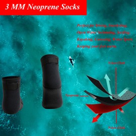 YDQUANI 3mm Neoprene Socks Low Cut Wetsuit Socks Open Water Swimming Booties for Women Men Diving Surfing, Black, X-Small