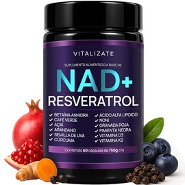 NAD+ Resveratrol Original - Suplemento Con 14+ Ingredientes | Complejo Incluye Resveratrol, Betaina, Acido Alfa Lipoico, Vitamina D3 + K2 y MÁS | (60 