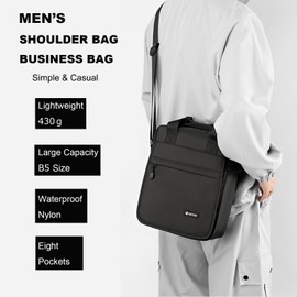 Men's Messenger Bag Shoulder Bag Nylon Business Waterproof Casual Black, Crossbody Bag Lightweight B5 for Work Travel Outdoor