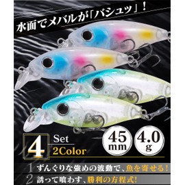 CONTYU Mega Plug, Minnow 45 F, 0.14 oz (4.0 g), Strong Appealing, 4 Set, Meberling (1.8 inches (45 mm/4.0 g), Color A (Set of 4)