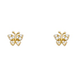 14k Yellow Gold Butterfly Stud Earrings with Screw Back