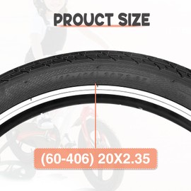 MEGHNA Bike Tire 20 inch Mountain Bike Tire with Lever 60-406 Foldable Tire 20 x 2.35 inch Replacement Grooved for BMX Kids Cruiser Bike (All Black, 20 x 2.35 inch - 2 Tires)