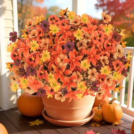 Luiywan Artificial Outdoor Fall Flowers, Fake Fall Plants UV Resistant for Outside Decoration, Faux Mums Stems Bulk for Front Door Porch Patio Yard Balcony, Autumn Harvest Decor, 32pcs