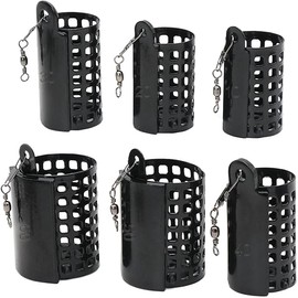 AMJKEJI Pack of 6 Fishing Feeder Baskets, Feeder, Fishing Feeding Basket, Square with Weights and Swivel Snap 10/20/30/40/50/60 g, Round Feeder Basket, Lead-Free, Reusable