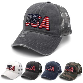4th of July Hat - American Flag USA Trucker hat for Women Men - Fourth of July Patriotic Hat - 4th of July Accessories - Forth of July Outfits Women Grey