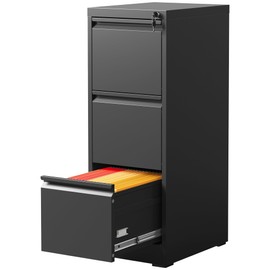 DARTIIA 3 Drawer Vertical File Cabinet with Lock, File Cabinet for Home Office, Locking Hanging for A4/ Legal/Letter(Require Assembly, Black)
