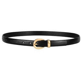 WERFORU Women Leather Belt for Jeans Pants Thin Belts for Women Fashion Waist Belt with Gold Buckle，B-Black-Gold,Fit Waist Size 26-30 Inches