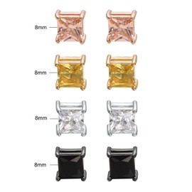 Asienice 4 Pairs Magnet Earrings for Men Multi Colour Stainless Steel Square CZ Magnetic Stud Earrings Not Pierced Clip On Earrings Hip Hop Earrings, Stainless Steel, Cubic Zirconia