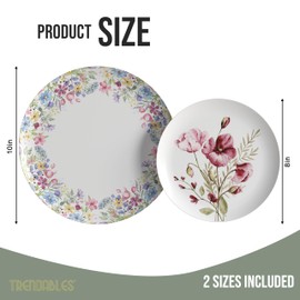Trendables Heavy Duty Paper Plates Set For 32 Guests - 32 Each Of 8-inch And 10-inch Disposable Plates For Party - Fancy 64 Piece Dinnerware Set For All Occasions | Floral Design, Provincial