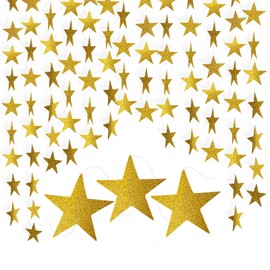 G2PLUS Gold Glitter Star Garland, 16m Sparkling Paper Star Garland, Star Hanging Decoration, Twinkle Little Star Party Garlands for Birthday Wedding Theme Party Room Decor