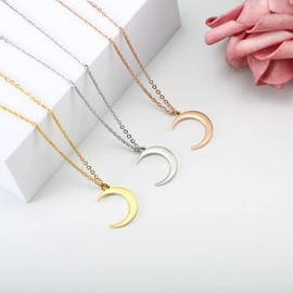 Glimmerst Crescent Moon Necklace, 18K Gold Plated Stainless Steel Crescent Moon Pendant Necklace Delicate Dainty Crescent Necklace for Women
