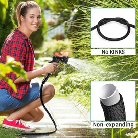 Garden Hose, Water Hose with 8-Pattern Spray Nozzle Non-Expandable Water Hose, Lightweight and Durable Garden Hose(25FT)