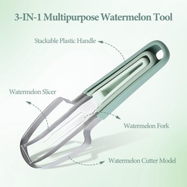 INBUGZ Watermelon Cutter Slicer Tool, New Stainless Steel Watermelon Popsicle Fork Tool, 3-in-1 Multi Melon Slicer Fruit Cutting for Camping Kitchen Gadgets (Green)
