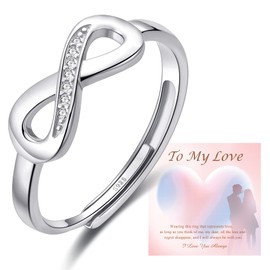 925 Sterling Silver Rings for Women Love Knot Rings Adjustable Open Finger Spring Rings Jewellery Gifts Crossed Rings for Women with Zirconia, Sterling Silver, No Gemstone