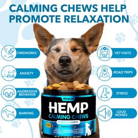 Hemp Calming Chews for Dogs with Anxiety and Stress - 360 Soft Dog Calming Treats - Dog Anxiety Relief - Storms, Fireworks, Thunder, Barking, Separation Aid - Valerian Root - L-Tryptophan - Hemp Oil
