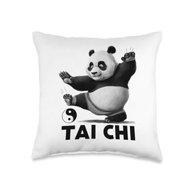 Funny Panda Animals Tai Chi Martial Arts Yin & Yang Balance Throw Pillow