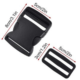 16 Stück 50mm Seitliche Entriegelung Schnallen mit Tri-Glide für Gepäckgurte, Halsband, Rucksackreparatur, Gurtband, Zelt Schwarz