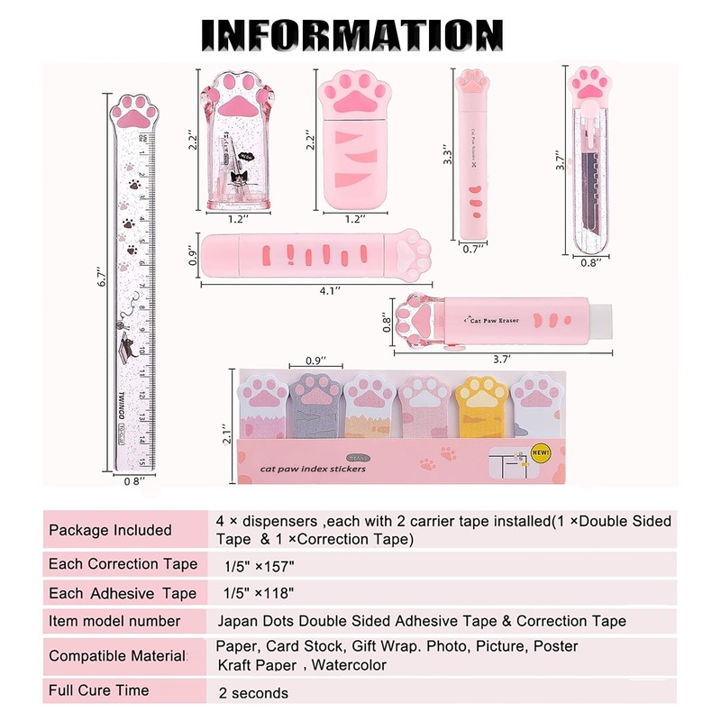 BITOSEE 9Pcs Cute School Supplies, Cute Stationery,Includs Pencil Sharpener,Eraser, Correction