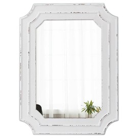 Sintosin Rustic White Mirror 18 X 24 Inch, Wall Hanging Distressed Finish Wooden Frame Vintage Mirrors for Wall Decor, Farmhouse Wall Mirrors for Vanity Bedroom Entryway, Horizontal or Vertical