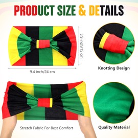 Hoteam 4 Pcs Juneteenth Headbands African Jamaica Rasta Juneteenth Knotted Elastic Headband Red Black Green African Turban for Wicking Exercise Fitness Running Tennis Yoga(4 Colors)