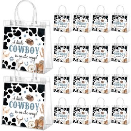 Resholder 24 Pcs Cowboy Baby Shower Clear Gift Bags with Handles A Little Cowboy Is on The Way PVC Birthday Treat Snack Goodie Treat Bags for Gender Reveal West Western Rodeo Party Supplies
