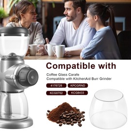 7 OZ Coffee Grinder Glass Jar Carafe Compatible with KitchenAid Burr Grinder 4176728 KPCGRND KCG0702 KCG8433, Coffee Maker Jug for Blender, Grinder, Coffee Pot