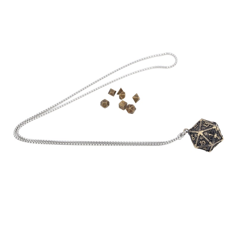 Mini Dice Set Necklace Antique Tiny Small Metal Hollow Polyhedral