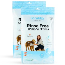 Scrubby Pet No Rinse Pet Wipes | Rinse Free Shampoo Mittens | Dogs & Cats | Bath Wipes - Bathing & Washing Pets, Hypoallergenic | No Rinse Wash Mitt | Grooming, Lather Wipe Dry - Pack of 10