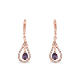 AFFY Pear Shape Amethyst with White Sapphire Dangle Earrings in 14K Rose Gold Ov