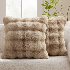 MIULEE Cushion Cover, Brown, 40 x 40 cm, Set of 2, Artificial Fur Cushion Covers, Cuddly Cushion, Wave Cushion Cover, Decorative Soft, Decorative Cushion, Sofa Cushion for Living Room, Bedroom,
