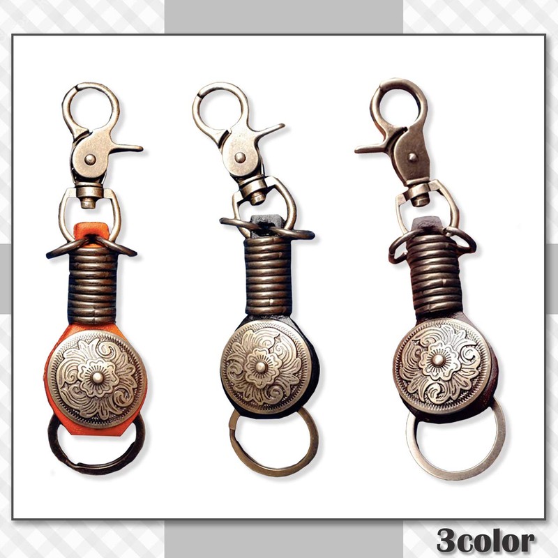 CHROME CRANE Men's Leather Cowhide Leather Cord Key Ring Charm
