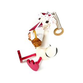 Schwingfigur Storch mit Beutel und Kind – Handgefertigte Dekoration aus Holz