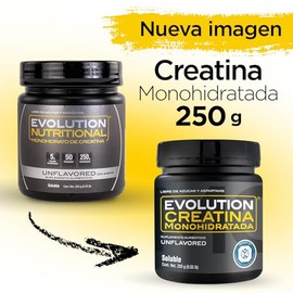 EVOLUTION, Monohidrato de Creatina, Suplemento Alimenticio, Creatina Monohidratada, Sugar Free, Pre Workout, Sin Sabor, 50 Porciones, 250g            