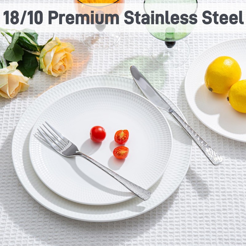 KINGSTONE Hammered Silverware Set, Flatware Set, 18/10 Stainless Steel Premium