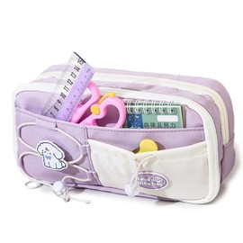 Hyack Pencil Case, Korean Pencil Case, Large Capacity, Pouch, Cute, Girls, Multi-functional, Accessory Holder, Multi-layer Construction (Purple)