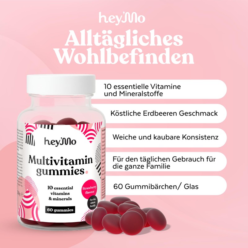 Hey'Mo Multivitamin Gummies with Vitamin D, C and Zinc, 60