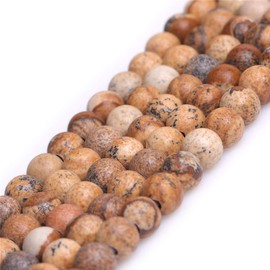 Gem-Inside Natural Picture Jasper Stone 6mm Round Beads for Jewellery Making Strand 15" 63 pcs Beaded Semi Precious Gemstone DIY Handmade Craft Supplies