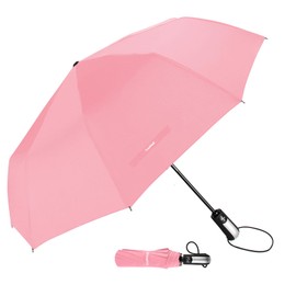 TradMall Travel Umbrella Windproof with 56 Inches Large Canopy 10 Reinforced Fiberglass Ribs Ergonomic Handle Auto Open & Close, Pink